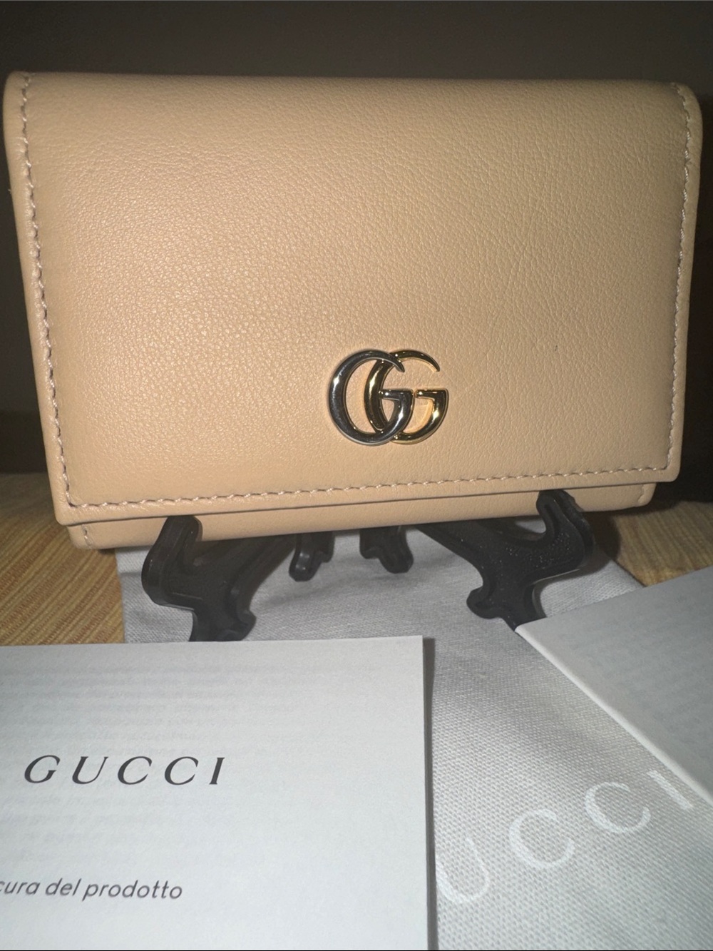 Gucci GG Marmont Beige Leather Compact Card Case Wallet “Light Beige” NWB